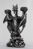 Pacific Giftware Fantasy Mythical Dragon Standing On Fiery Skulls Tabletop Candelabra Tealight Candle Holder 11 Inch Tall Metallic Silver Finish