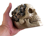 Steampunk Cyborg Protruding Gear Work Human Skull Statue Clockwork Gear Design Skeleton Cranium Figurine