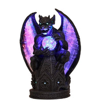 ABZ Brand Guardian Winged Gargoyle Crystal Ball Fiber Optic Statue Figurine Gothic Myth Fantasy Sculpture Decor Battery Operated