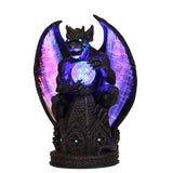 ABZ Brand Guardian Winged Gargoyle Crystal Ball Fiber Optic Statue Figurine Gothic Myth Fantasy Sculpture Decor Battery Operated