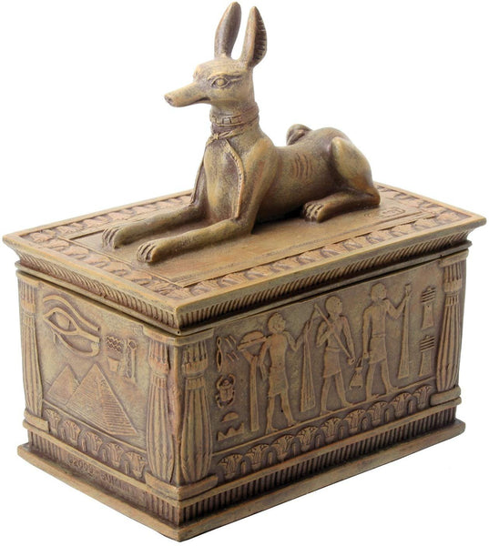 SUMMIT BY WHITE MOUNTAIN Sandstone Colored Anubis Box with Egyptian Detail Bottom Designs