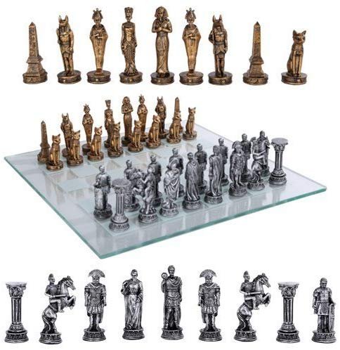 Romans Vs Egyptians Chess Set With Glass Board Set