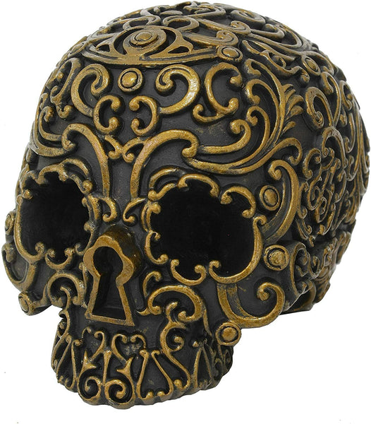 Pacific Giftware Black and Gold Skull Head Resin Figurine Statues