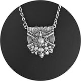 Masada Jewelry, USMC Logo with Skulls and Guns Pewter Pendant Necklace, Lead Free Alloy