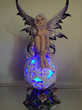 Purple Elegante Flower Fairie Sitting on Changing Color Led Orb MeadowMushroom Fairy Statue