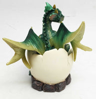 Smiling Green Baby Dragon Hatchling Emerging From Egg Sculpture Collectible