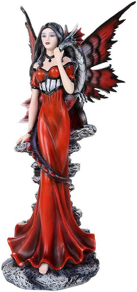 Pacific Giftware Auspicious Red Dragon Fairy With Fantasy Dragon Collectible Figurine 12.25 Inch Tall
