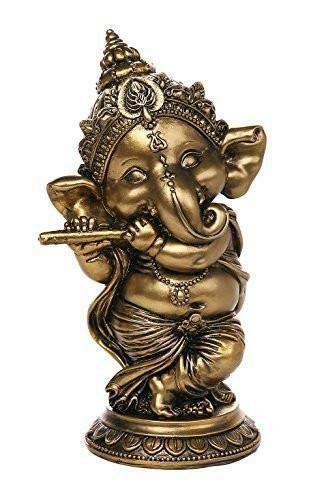 Ganesha The Hindu Elephant Deity Playing Flute Ganesh Figurine Sculpture 6 Inch