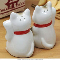 Japanese Maneki Neko - Magnetized Ceramic Salt & Pepper Shakers