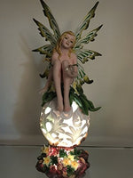 Autumn Fairie Sitting on Changing Color Led Orb Meadow Mushroom Fairy Statue