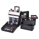 Professional Makeup Artist 3 in 1 Rolling Makeup Train Case Cosmetic Organizer with Easy Slide Extendable Storage Trays and Removable Trays