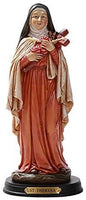 ABZ Brand Saint Thérèse of Lisieux The Little Flower of Jesus St.Theresa Catholic Resin Statue with Wood Base Sculpture