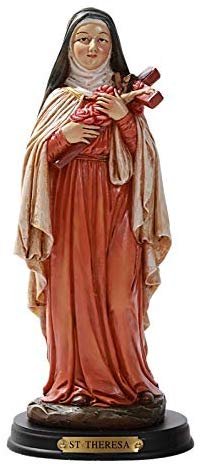 ABZ Brand Saint Thérèse of Lisieux The Little Flower of Jesus St.Theresa Catholic Resin Statue with Wood Base Sculpture
