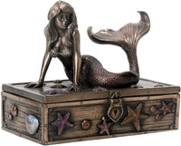 SUMMIT COLLECTION Art Nouveau Bronze Metal Colored Mermaid on Treasure Chest Knick-Knack Box