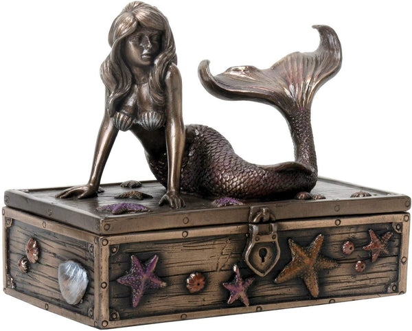 SUMMIT COLLECTION Art Nouveau Bronze Metal Colored Mermaid on Treasure Chest Knick-Knack Box