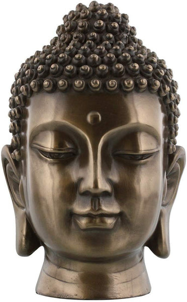PTC 6.5 Inch Buddha Head Buddhist Religious Bronze Finish Statue Figurine