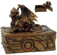 PTC 5 Inch Steampunk Dragon Topped Mechanical Box Statue Figurine