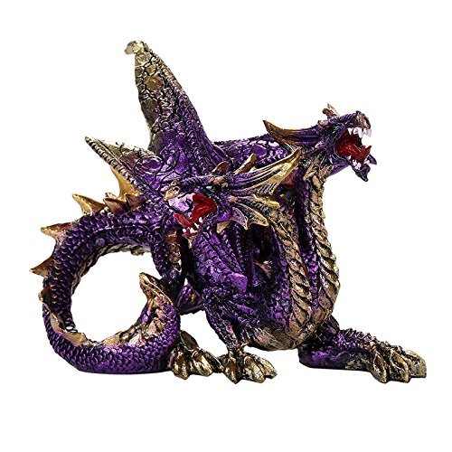 Pacific Giftware Medieval Fantasy Double Headed Ferocious Dragons Conquest Battle Imaginative Play Collectible Figurine Fantasy World Decor (Purple Gold)