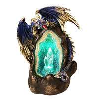 Pacific Giftware Guardian Blue Dragon On Color Changing LED Lighted Geode Rock Cavern Figurine Tabletop Display