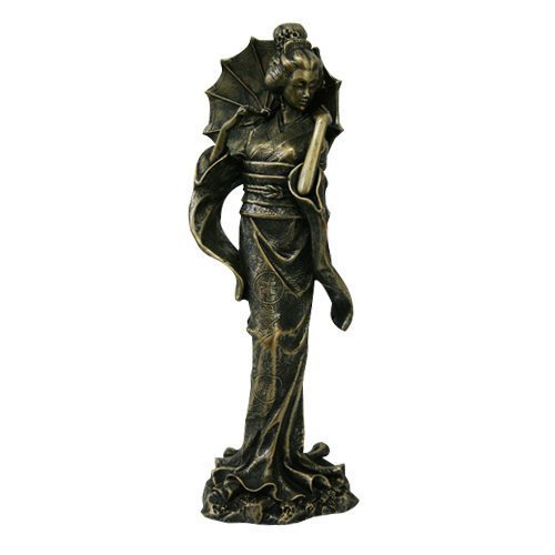 12.75 Inch Resin Standing Geisha Woman with Umbrella Statue Figure