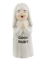 Good Bad Habits Nun Pair 4 Inch Ceramic Magnetic Salt and Pepper Shaker Set Fun Novelty Gift
