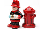 Fireman with Hose and Hydrant 4 Inch Ceramic Magnetic Salt and Pepper Shaker Set Novelty Gift