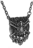 Masada Jewelry, USMC Logo with Skulls and Guns Pewter Pendant Necklace, Lead Free Alloy