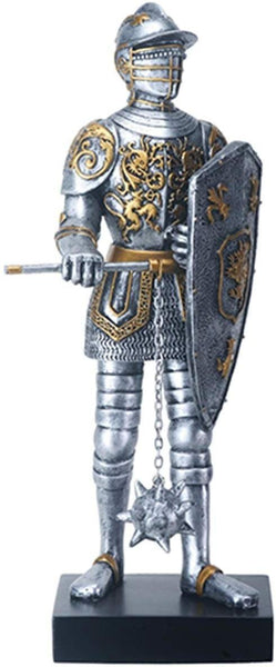 12.75" Silver and Gold Color Gothic Knight with Mace Figurine Display
