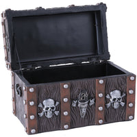 Handpainted Resin Weathered Metal/Wood-Look Mini Pirate Skull Treasure Chest