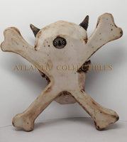 CROSS BONES HORNED DEVIL SKULL STATUE WALL PLAQUE RESIN FIGURINE AWESOME DETAILS