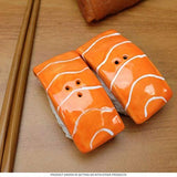 JAPANESE SALMON SUSHI CERAMIC MAGNETIC SALT PEPPER SHAKERS