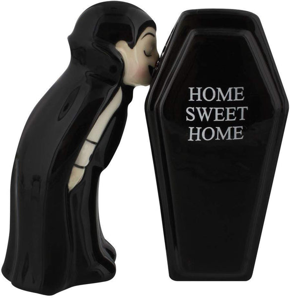 Vampire with a Coffin Magnetic Ceramic Halloween Salt and Pepper Shakers