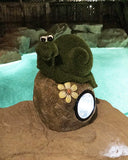 Solar Powered Garden Snail On Rock Sculpture In Flocked Artificial Grass Decorative Sculpture 13.5 Inches