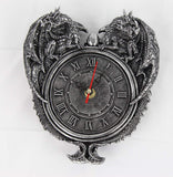 Pacific Giftware Dragon Twins Sentinel Double Dragons Guarding Orb Wall Clock Metallic Pewter Finish 9 Inch Tall