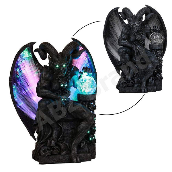 ABZ Brand Horned Devil Winged Gargoyle Crystal Ball Fiber Optic Statue Figurine Sculpture