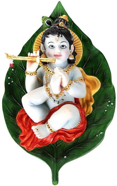 Pacific Giftware Lord Krishna as Baby Laying On Peepal Banyan Leaf Sucking His Right Toe Collectible Figurine (Colored)