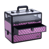 Clear Panel Top Nail Polish Makeup Train Case 16" Aluminum Professional Cosmetic Organizer Box with Slide Out Drawer
