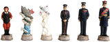 World War 2 Themed Battle of Pearl Harbor Chess Set US vs Japan Hand Painted with Glass Board