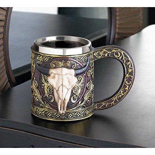 Bull Skull Mug Longhorn 11oz Resin Coffee Mug with Stainless Steel Insert