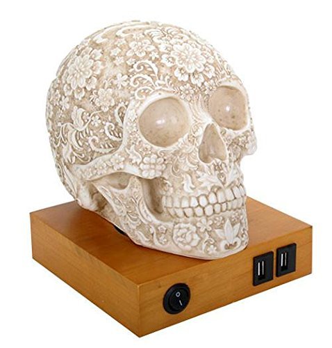 Summit Collection Floral Skull Home Decor LED Lamp with Two USB Charging...