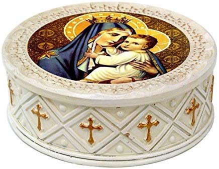 PTC 4.5 Inch Our Lady of Mount Carmel Inlayed Jewelry/Trinket Box Figurine