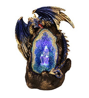 Pacific Giftware Guardian Blue Dragon On Color Changing LED Lighted Geode Rock Cavern Figurine Tabletop Display