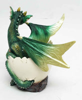 Smiling Green Baby Dragon Hatchling Emerging From Egg Sculpture Collectible