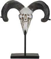 PACIFIC GIFTWARE Polystone Corsican Ram Skull and Horns on Metal Stand Home Decorative Accent Faux Taxidermy Animal 29.5 Inches Tall