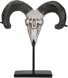 PACIFIC GIFTWARE Polystone Corsican Ram Skull and Horns on Metal Stand Home Decorative Accent Faux Taxidermy Animal 29.5 Inches Tall