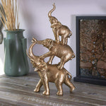SUMMIT COLLECTION Golden Trio Elephants Totem Pole Stacked Elephants Statue Trunks Up Auspicious
