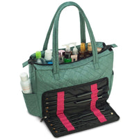 Quilted Shoulder Beauty Bag With Brush Storage Pocket Ideal for Cosmetic Bottles Brushes