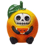 Pacific Giftware Furrybones Mikan Signature Skeleton in a Mandarin Orange Costume with an Orange Slice Friend 3.5” Tall