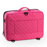 KIOTA Dual-Layer Professional On The Go Portable EVA Makeup Train Case Cosmetic Travel Storage Organizer Bag with Dividers and Brush Pockets - Bubblegum Pink