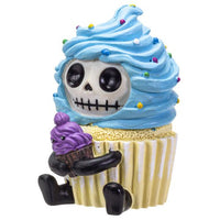 Pacific Giftware Furrybones Cuppie Signature Skeleton in a Blue Cupcake Costume with a Purple Icing Friend 3.5” Tall